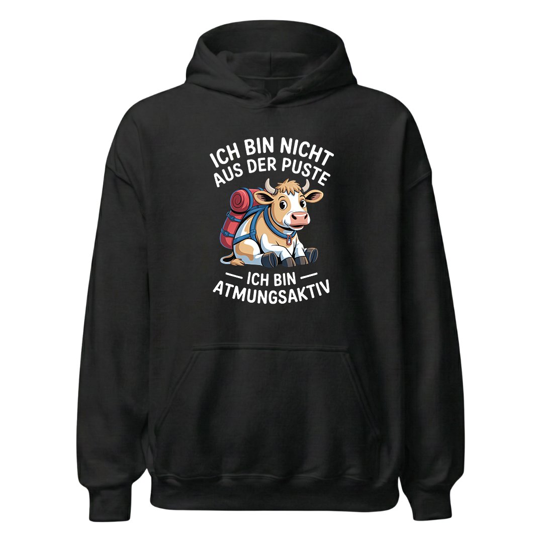Nicht aus der Puste Hoodie Unisex mit Wander-Spruch, Frontansicht