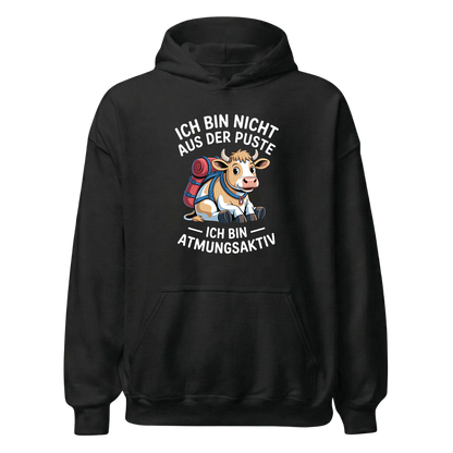 Nicht aus der Puste Hoodie Unisex mit Wander-Spruch, Frontansicht