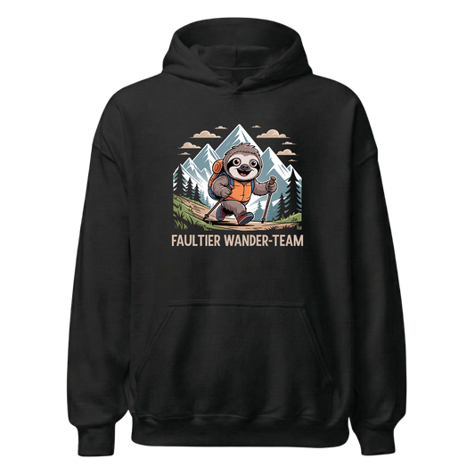 Faultier Wander-Team Hoodie Unisex mit Faultier-Motiv, Frontansicht