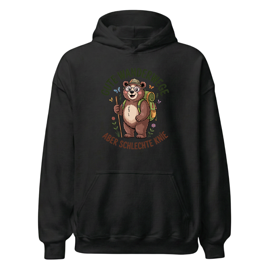 Gute Wanderwege aber schlechte Knie Hoodie Unisex mit Spruch, Frontansicht