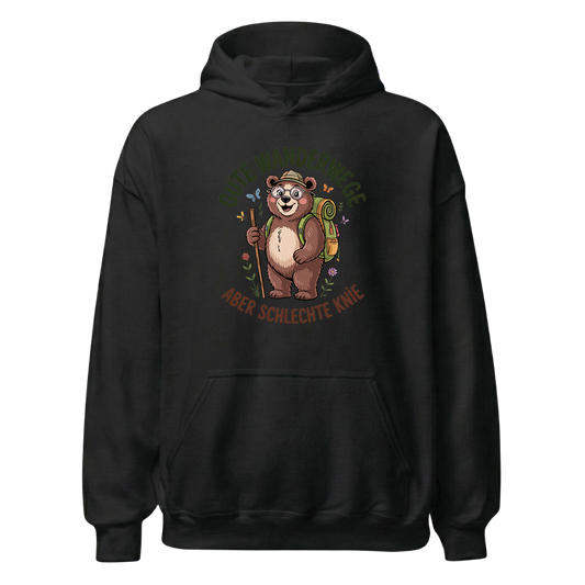Gute Wanderwege aber schlechte Knie Hoodie Unisex mit Spruch, Frontansicht