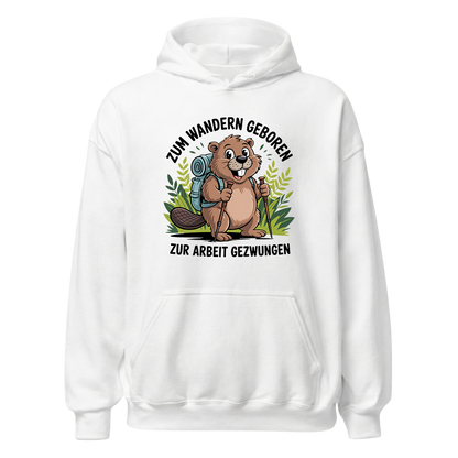 Zum Wandern geboren Hoodie Unisex mit Wander-Spruch, Motivdetail