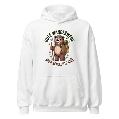 Gute Wanderwege aber schlechte Knie Hoodie Unisex mit Spruch, Motivdetail