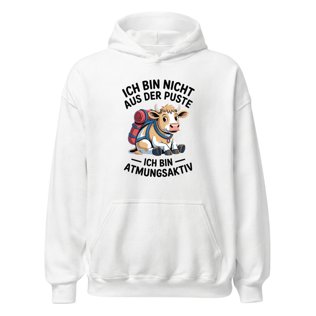Nicht aus der Puste Hoodie Unisex mit Wander-Spruch, Motivdetail