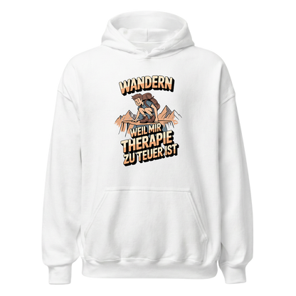 Wandern weil Therapie zu teuer ist Hoodie Unisex mit Spruch, Motivdetail