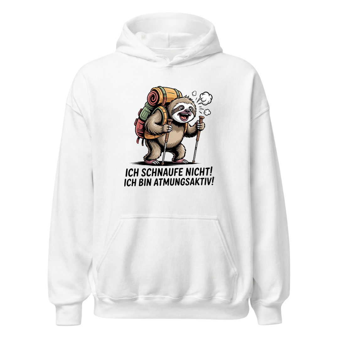 Atmungsaktiv Hoodie Unisex mit Wander-Spruch, Motivdetail