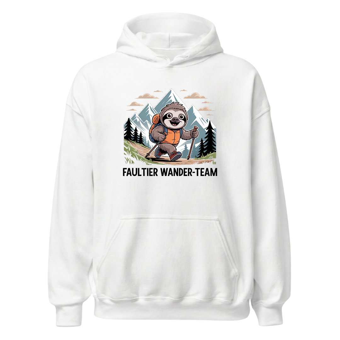 Faultier Wander-Team Hoodie Unisex mit Faultier-Motiv, Motivdetail