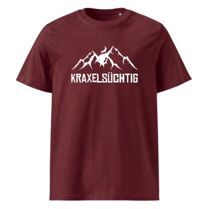 Kraxelsüchtig T-Shirt mit Berg-Spruch, Print Nahaufnahme