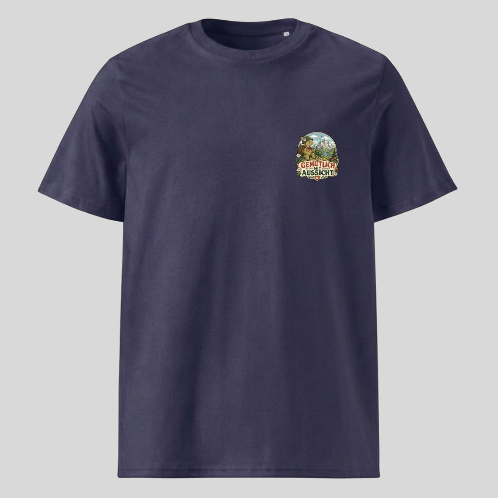 Gemütlich mit Aussicht Unisex T-Shirt mit Brustdruck, Kraxelgaudi
