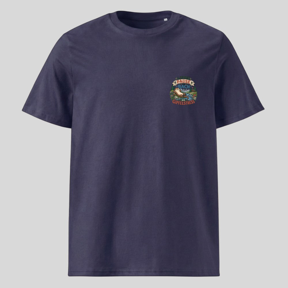 Pause am Bach Unisex T-Shirt mit Brustdruck, Kraxelgaudi