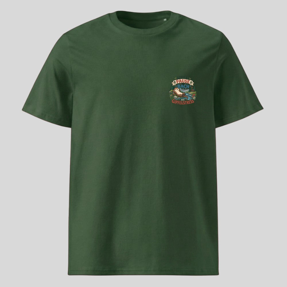 Pause am Bach Unisex T-Shirt mit Brustdruck, Kraxelgaudi