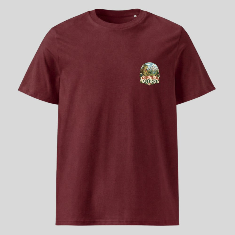 Gemütlich mit Aussicht Unisex T-Shirt mit Brustdruck, Kraxelgaudi