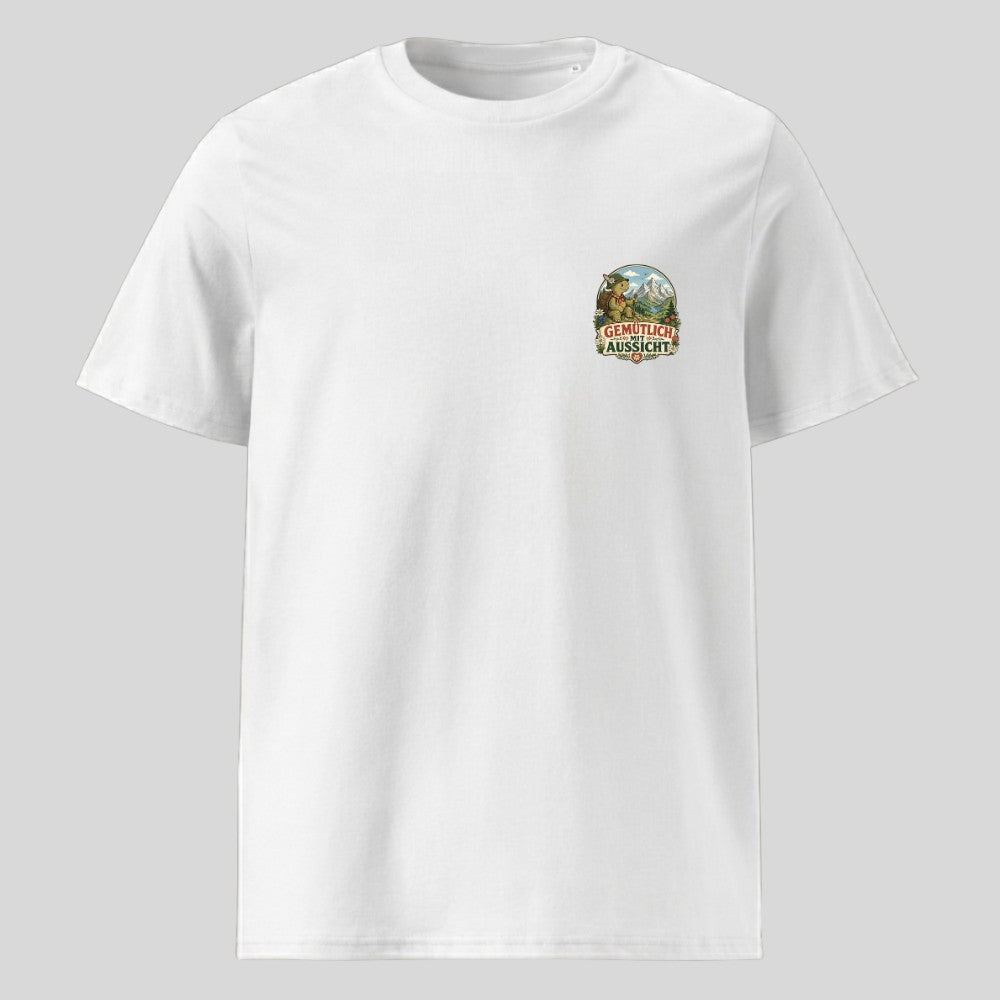 Gemütlich mit Aussicht Unisex T-Shirt mit Brustdruck, Kraxelgaudi