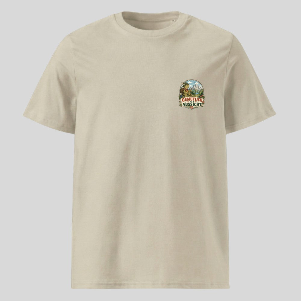 Gemütlich mit Aussicht Unisex T-Shirt mit Brustdruck, Kraxelgaudi