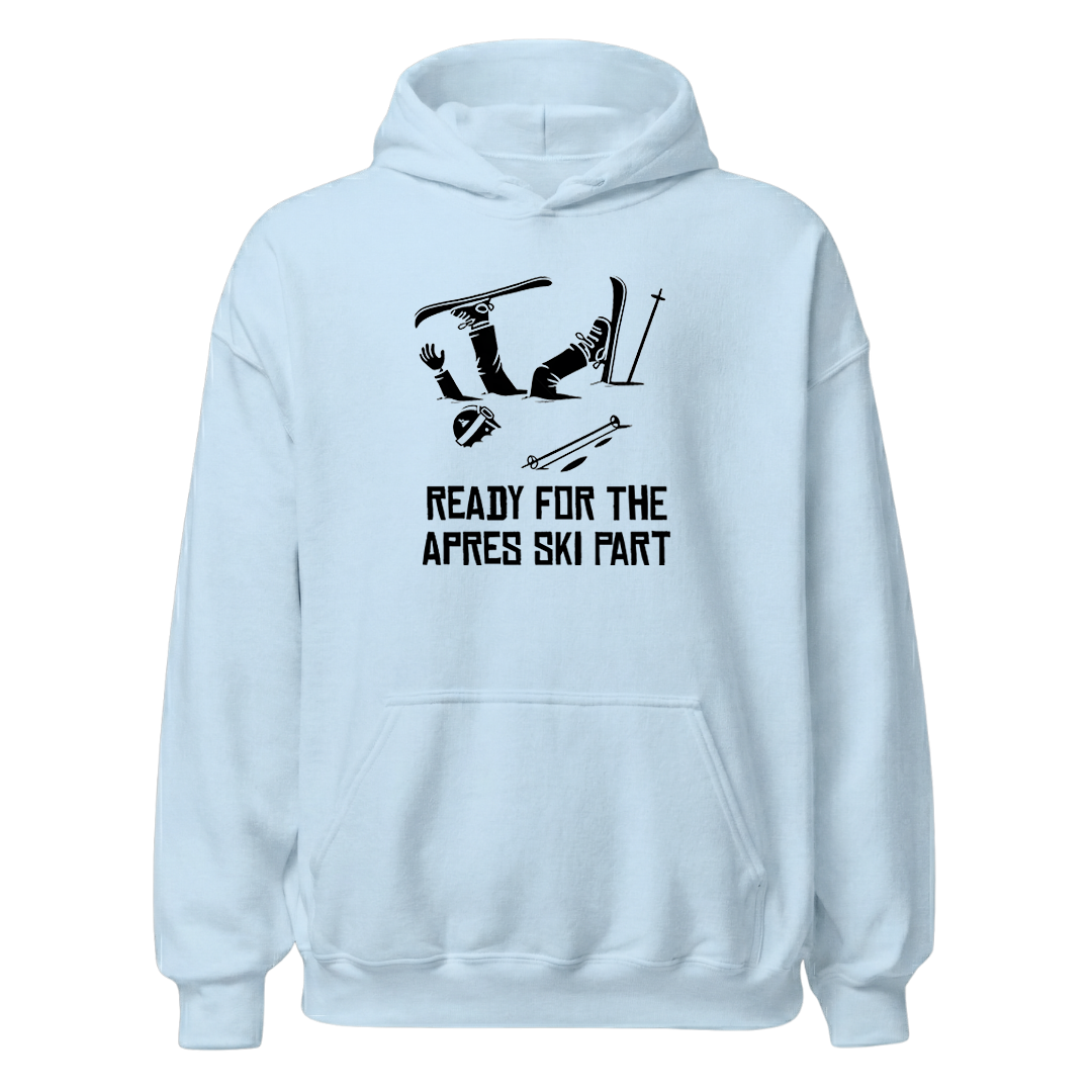 Ready for Apres Ski Hoodie mit Apres-Ski-Spruch, Print Nahaufnahme