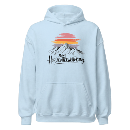 Horizont Hoodie mit Berg-Spruch, Print Nahaufnahme