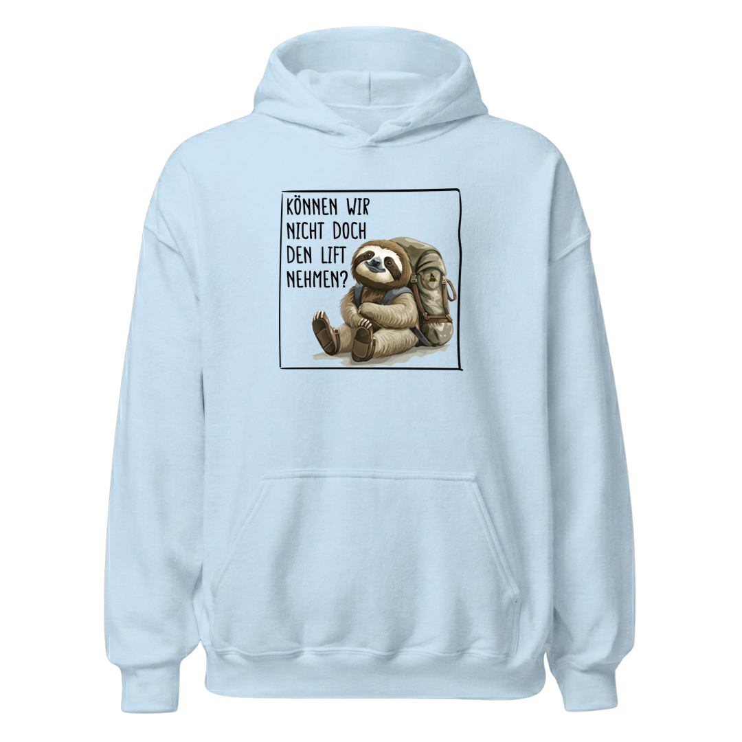 Lift Hoodie Unisex mit Faultier-Motiv, Print Nahaufnahme