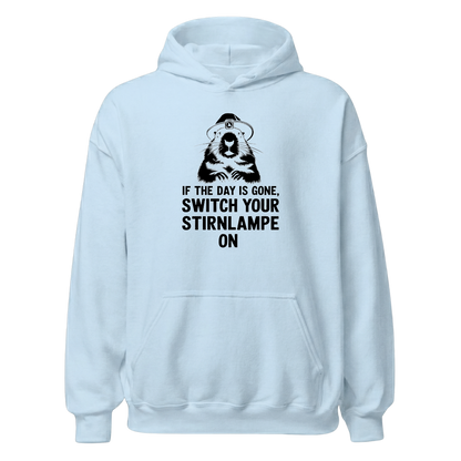 Stirnlampe Hoodie mit Wander-Spruch, Print Nahaufnahme