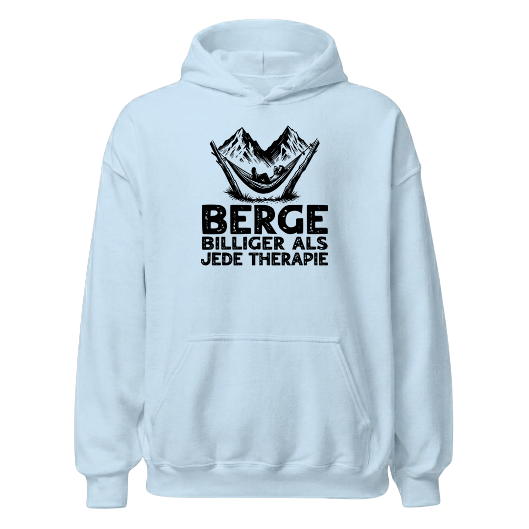 Bergtherapie Hoodie mit Berg-Spruch, Print Nahaufnahme