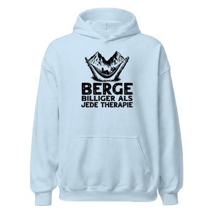 Bergtherapie Hoodie mit Berg-Spruch, Print Nahaufnahme