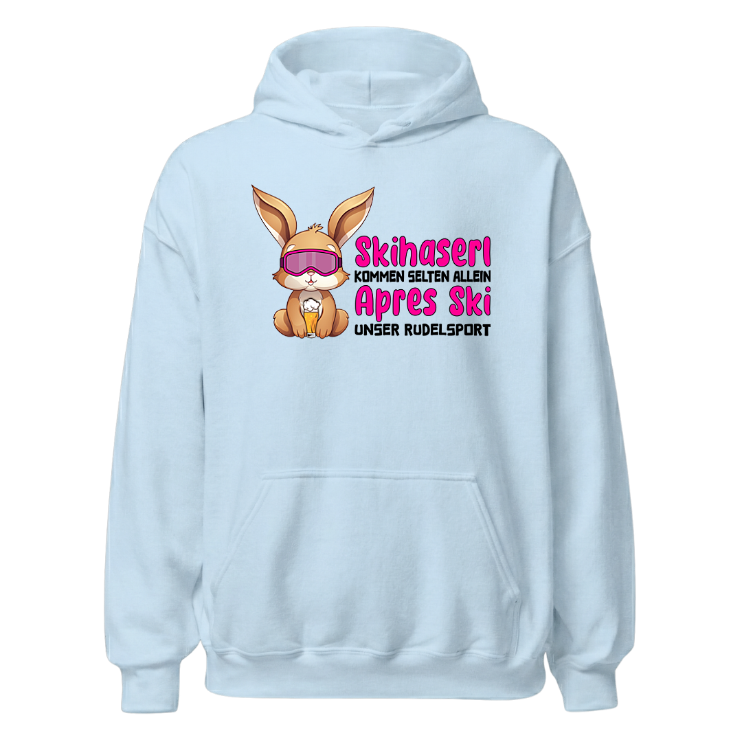 Skihaserl Rudelsport Hoodie mit Après-Ski-Motiv, Print Nahaufnahme
