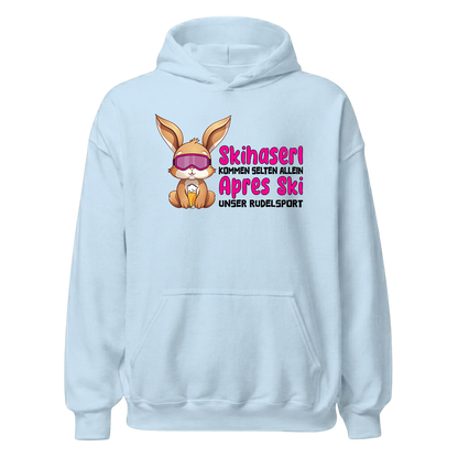Skihaserl Rudelsport Hoodie mit Après-Ski-Motiv, Print Nahaufnahme