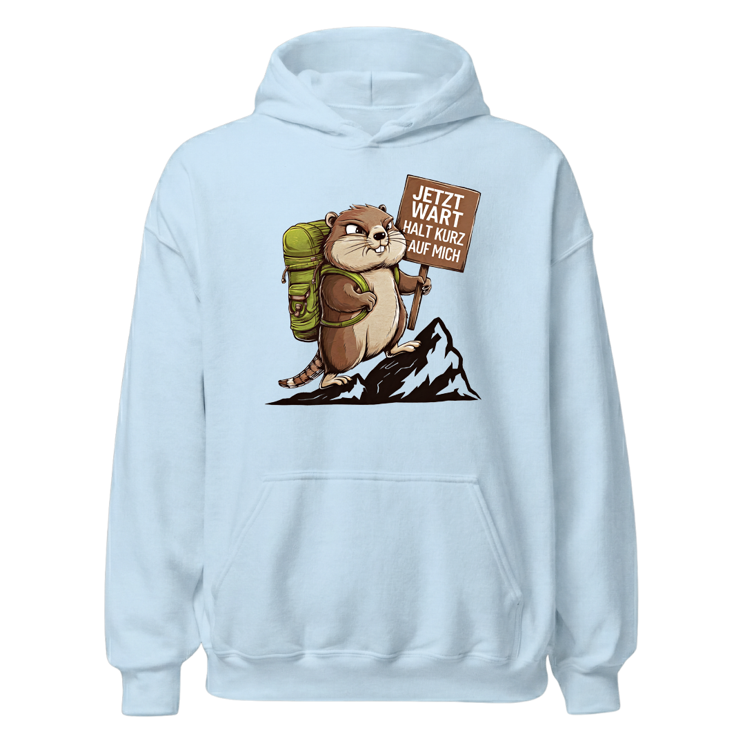 Warte kurz Hoodie Unisex mit Murmeltier-Motiv, Print Nahaufnahme