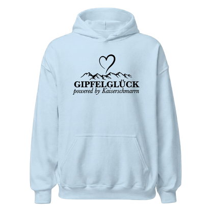 Gipfelglück Hoodie mit Berg-Spruch, Print Nahaufnahme