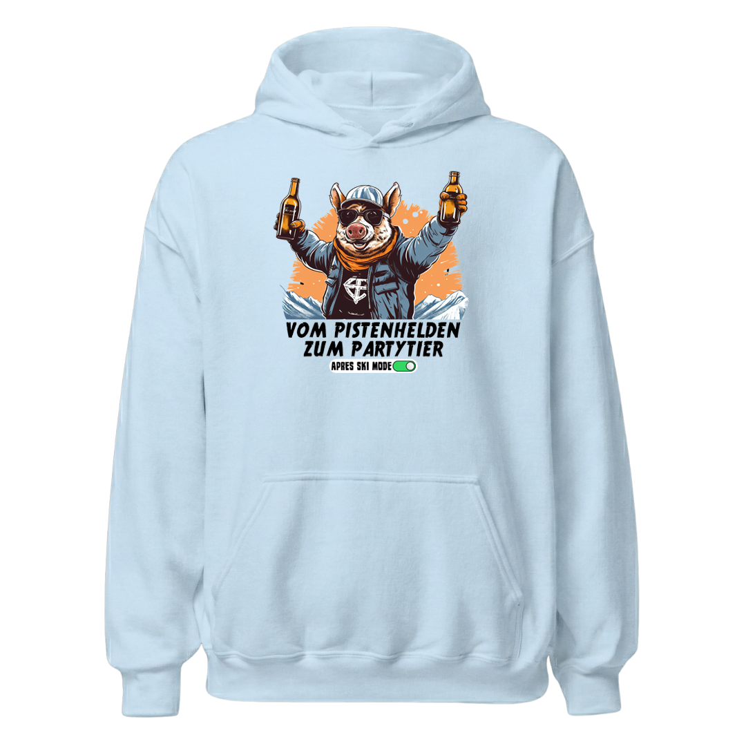 Pistenheld Hoodie mit Apres-Ski-Motiv, Print Nahaufnahme