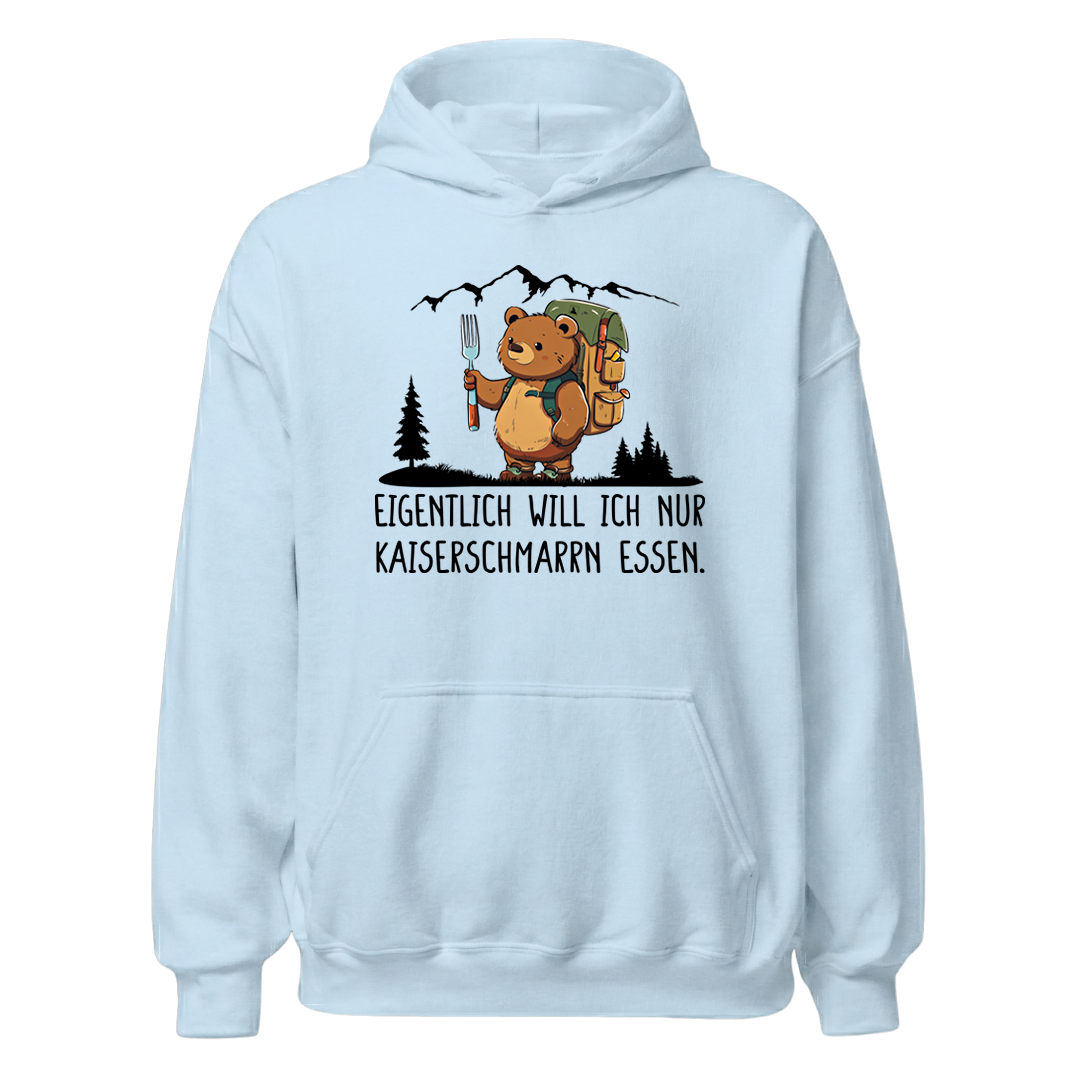 Kaiserbär Hoodie Unisex mit Kaiserschmarrn-Spruch, Print Nahaufnahme