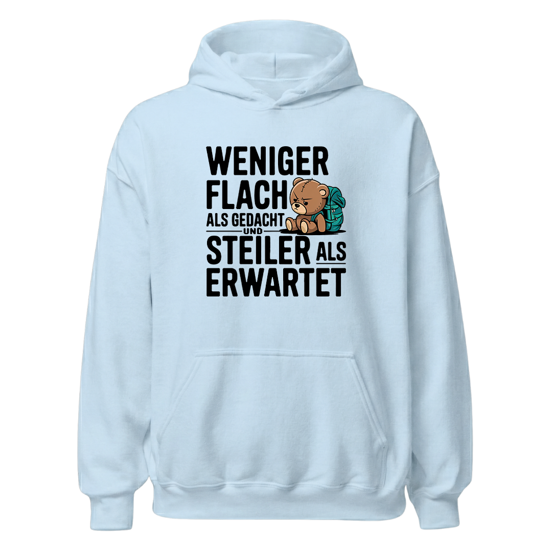 Steilzeit Hoodie mit Berg-Spruch, Print Nahaufnahme