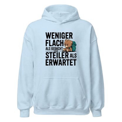 Steilzeit Hoodie mit Berg-Spruch, Print Nahaufnahme