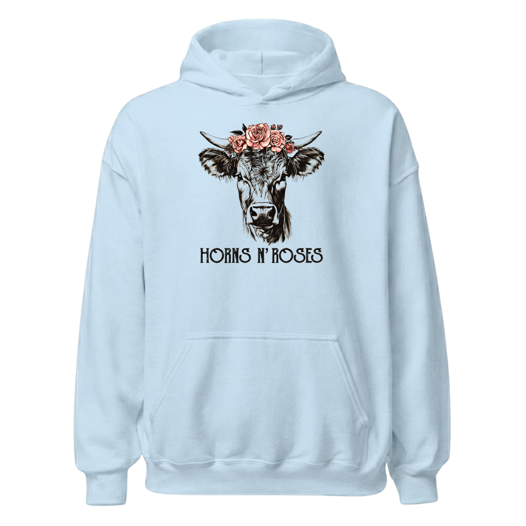 Horns N´Roses Hoodie mit Rock Motiv, Print Nahaufnahme