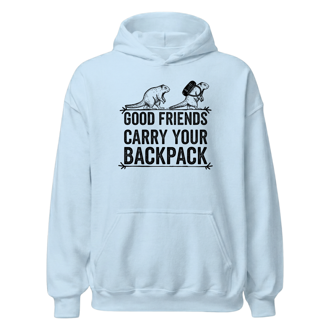 Gute Freunde Hoodie mit Berg-Spruch, Print Nahaufnahme