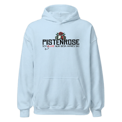 Pistenrose Hoodie mit Après-Ski-Spruch, Print Nahaufnahme