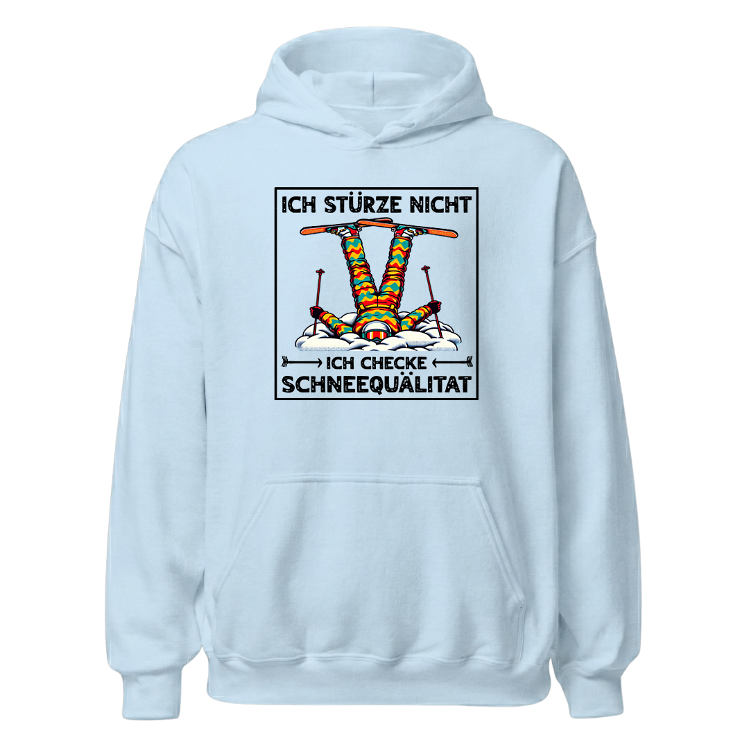 Schneequalität Hoodie mit Après-Ski-Spruch, Print Nahaufnahme
