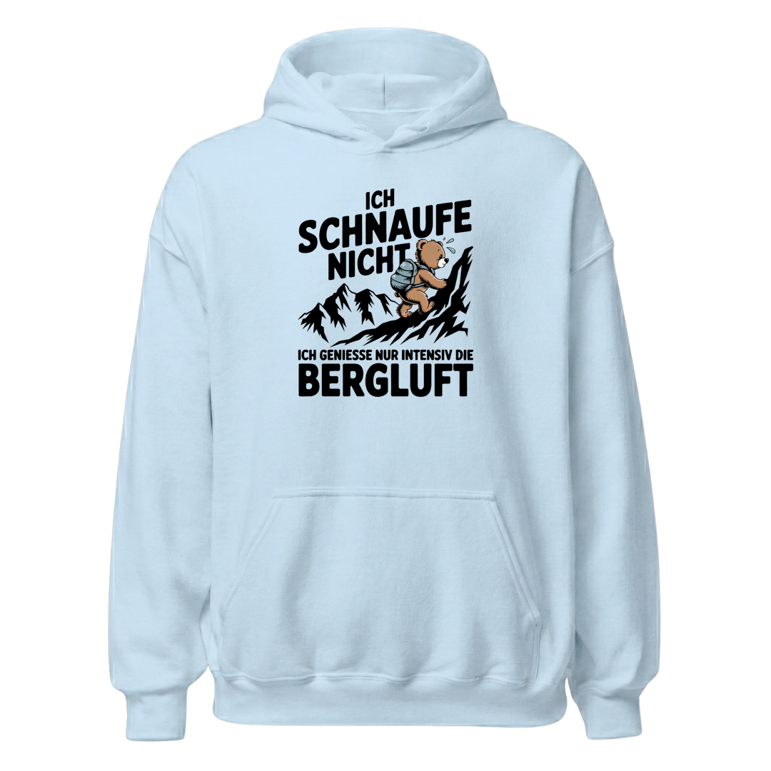 Bergluft Hoodie Unisex mit Berg-Spruch, Print Nahaufnahme