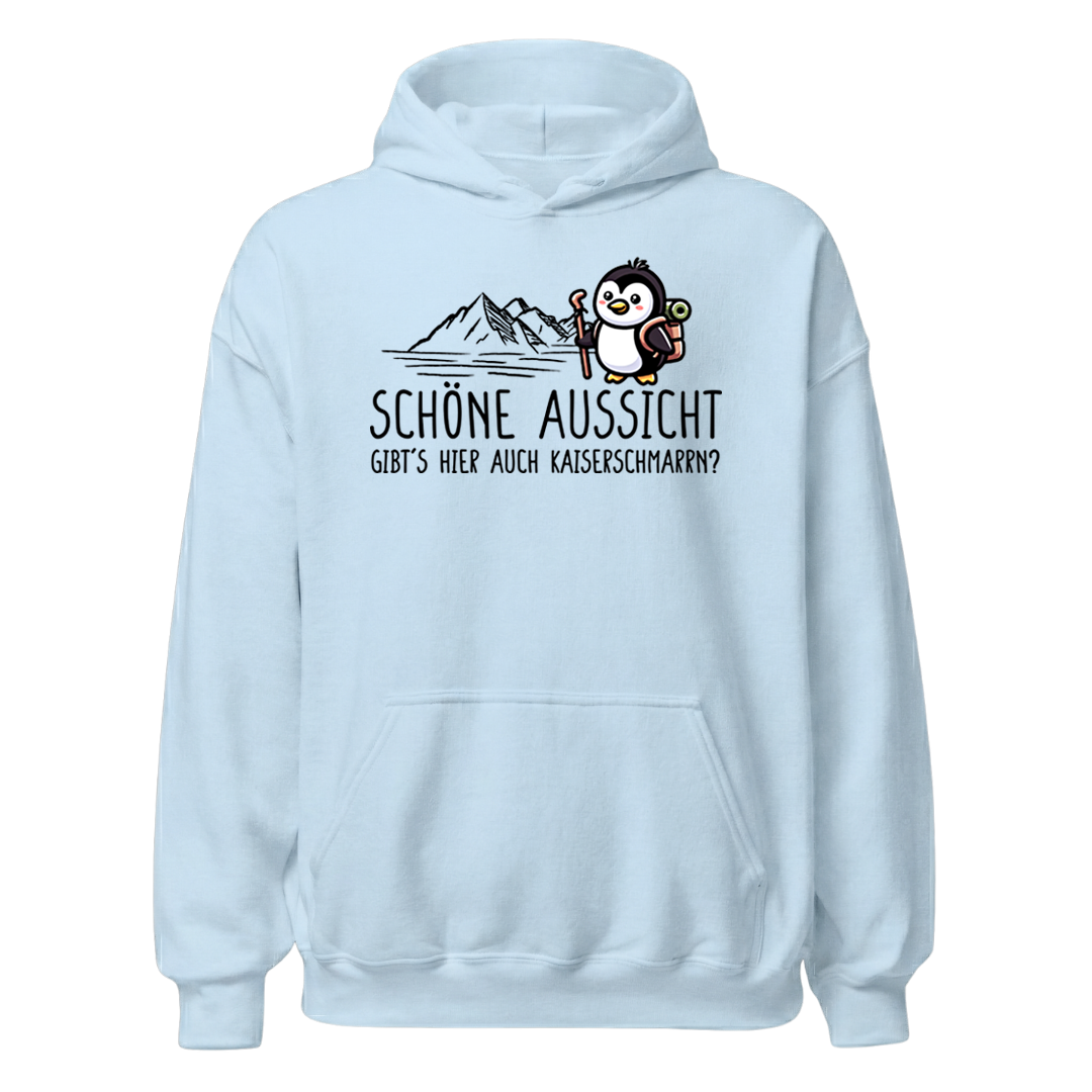 Schöne Aussicht Hoodie mit Wanderspruch, Print Nahaufnahme