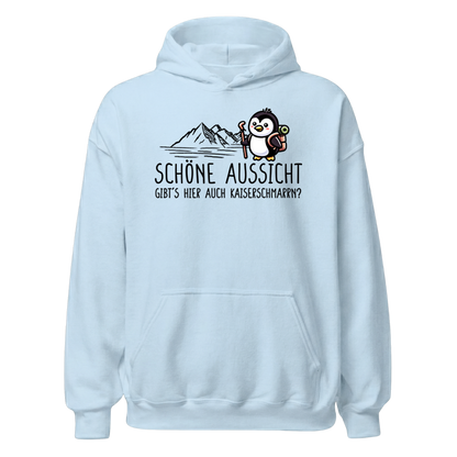 Schöne Aussicht Hoodie mit Wanderspruch, Print Nahaufnahme