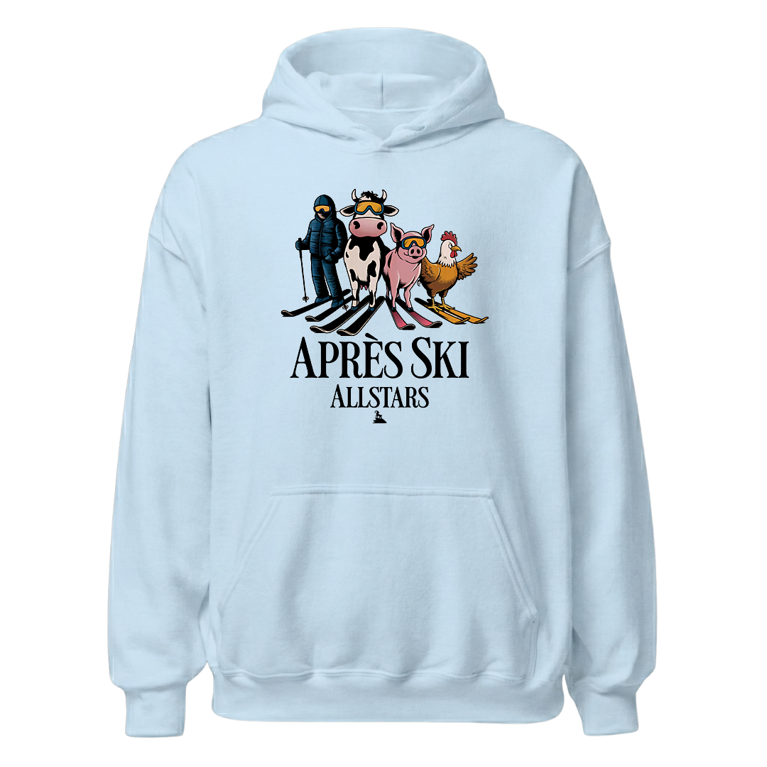 Après Ski Allstars Hoodie mit Après-Ski-Spruch, Print Nahaufnahme