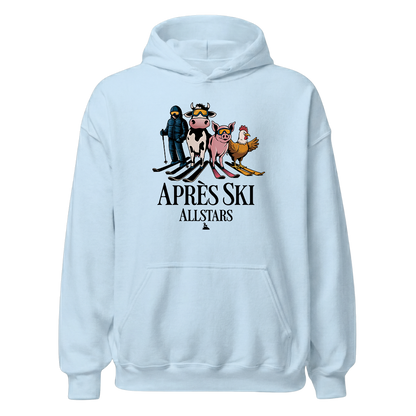 Après Ski Allstars Hoodie mit Après-Ski-Spruch, Print Nahaufnahme