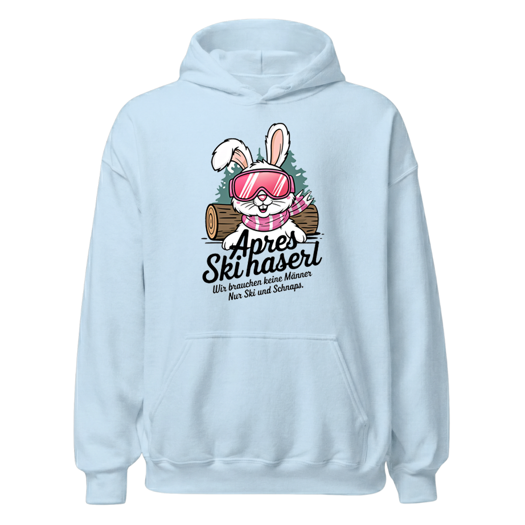 Skihaserl Hoodie mit Apres-Ski Spruch, Print Nahaufnahme