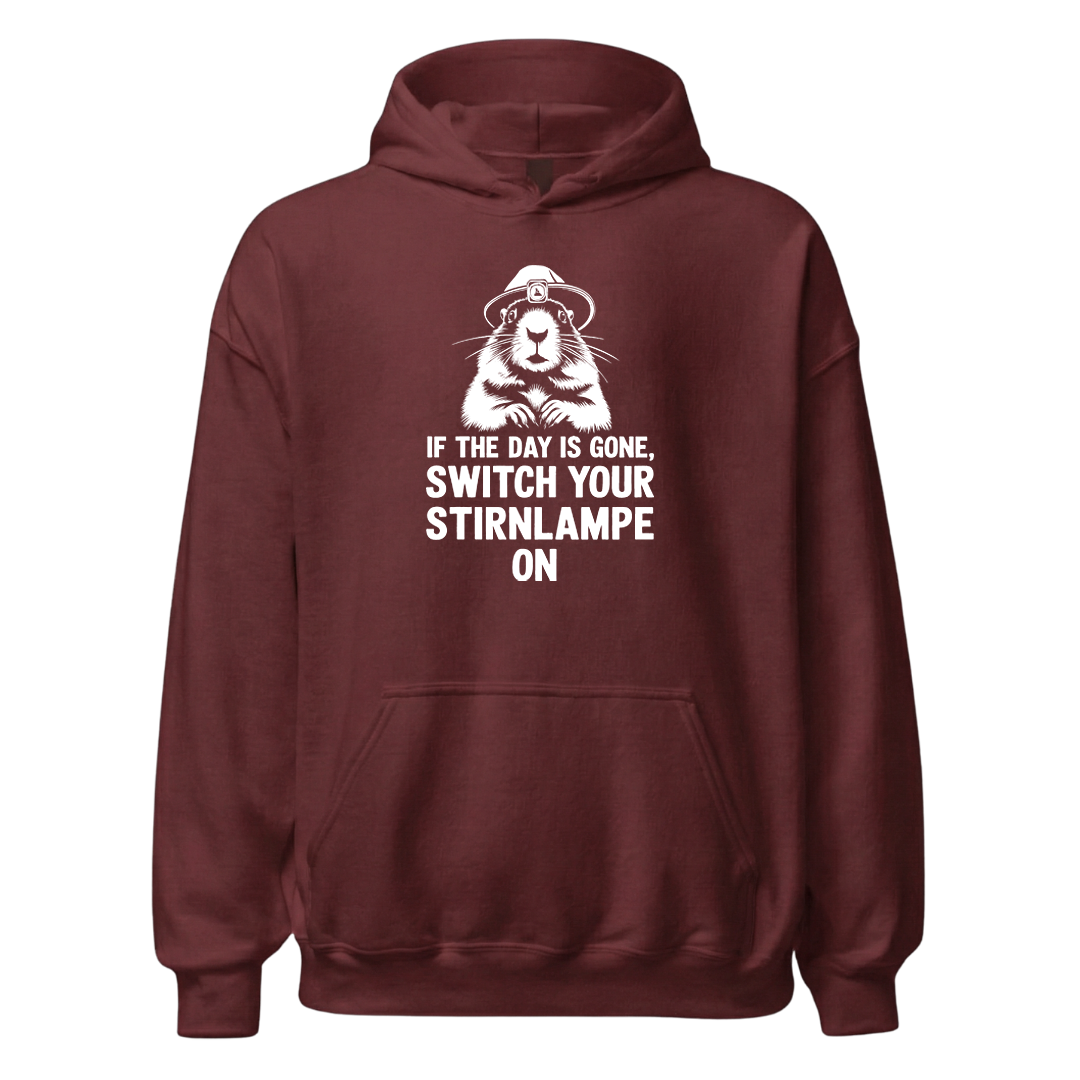 Stirnlampe Hoodie mit Wander-Spruch, Detailansicht