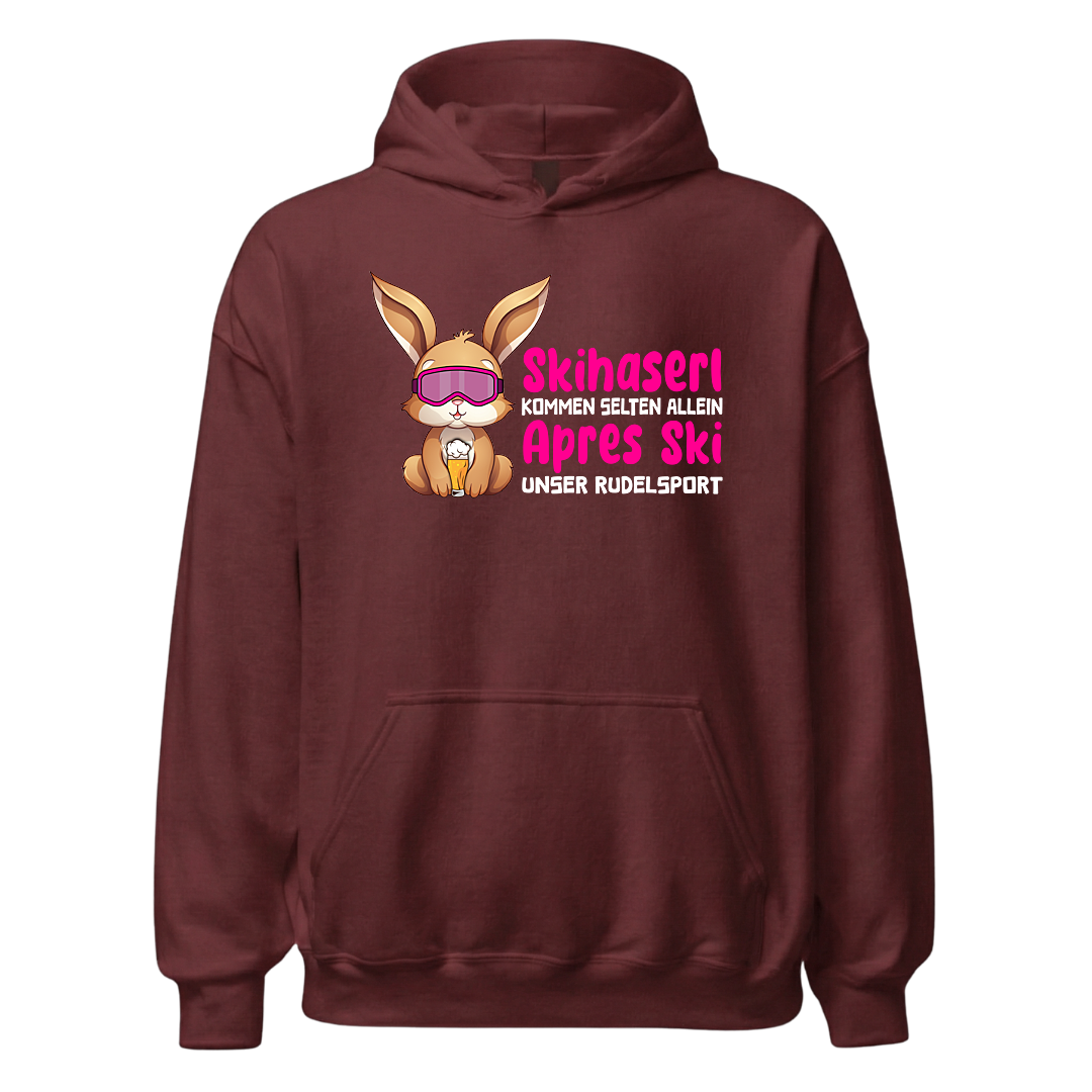 Skihaserl Rudelsport Hoodie mit Après-Ski-Motiv, Detailansicht