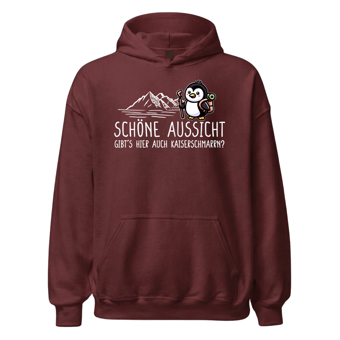 Schöne Aussicht Hoodie mit Wanderspruch, Detailansicht