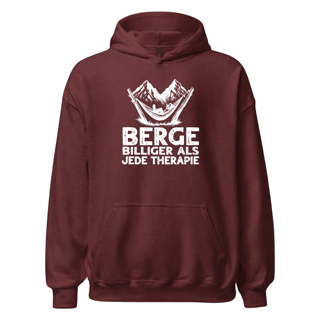 Bergtherapie Hoodie mit Berg-Spruch, Detailansicht