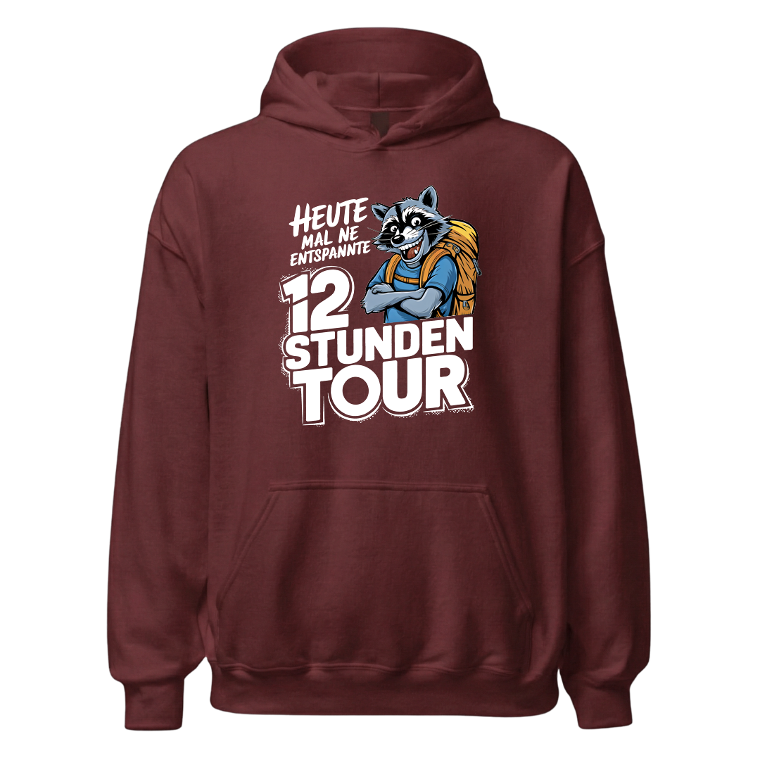 12 Stunden Tour Hoodie mit Wander-Spruch, Detailansicht
