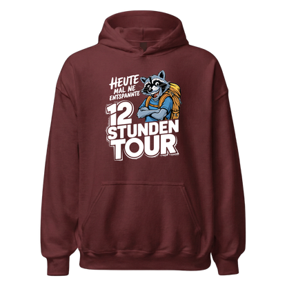 12 Stunden Tour Hoodie mit Wander-Spruch, Detailansicht