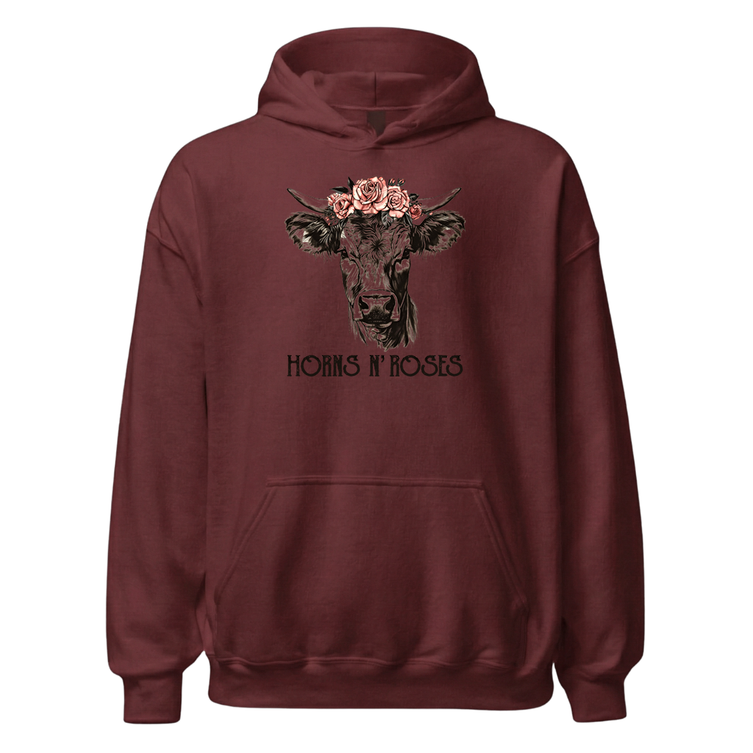 Horns N´Roses Hoodie mit Rock Motiv, Detailansicht