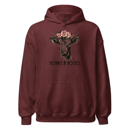 Horns N´Roses Hoodie mit Rock Motiv, Detailansicht